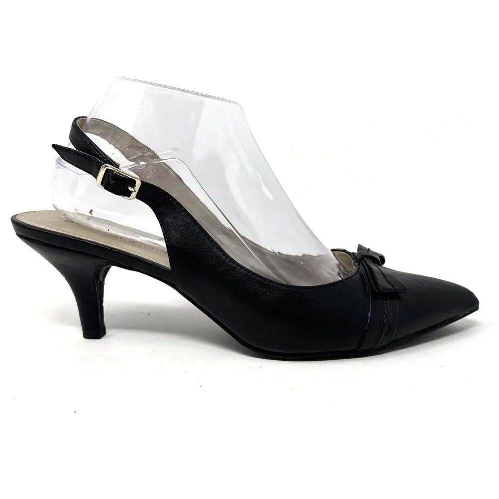 Bandolino Bolara Kitten Heel Slingback Womens Sz 9 Black Bow Tie Pointed Toe